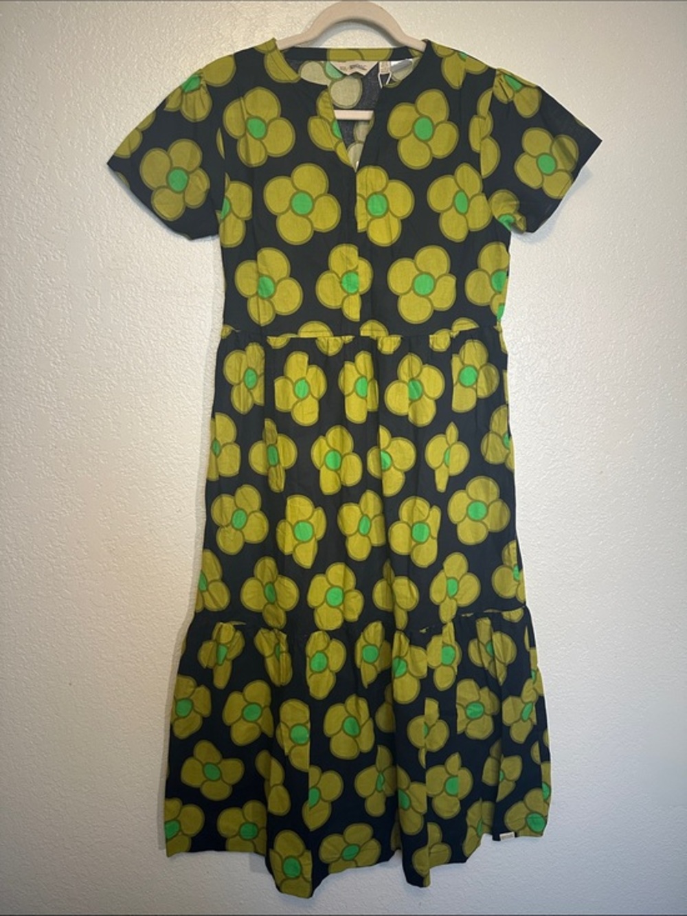 Orla Kiely Black Dress with Yellow and Green Floral Motif NWT 10